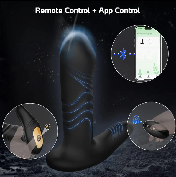 Long Distance App Controlled Thrusting Butt Plug (Black) + Remote Control