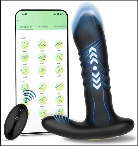 Long Distance App Controlled Thrusting Butt Plug (Black) + Remote Control
