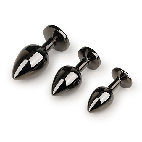 Black Stainless Steel Butt Plug with Gem Set - Small, Medium & Large