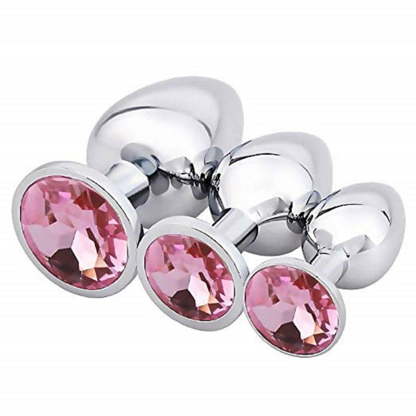 Stainless Steel Butt Plug Sets with Gem - 12 Colours Available